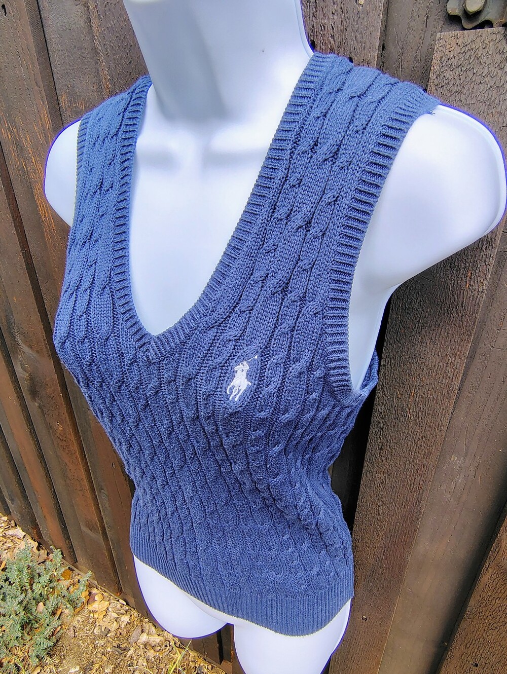 Ralph Lauren Navy Cable-Knit V-Neck Sweater Vest